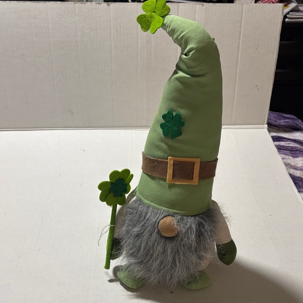Green Gnome Plush with Shamrock Hat Saint Patrick decor 19 inch
